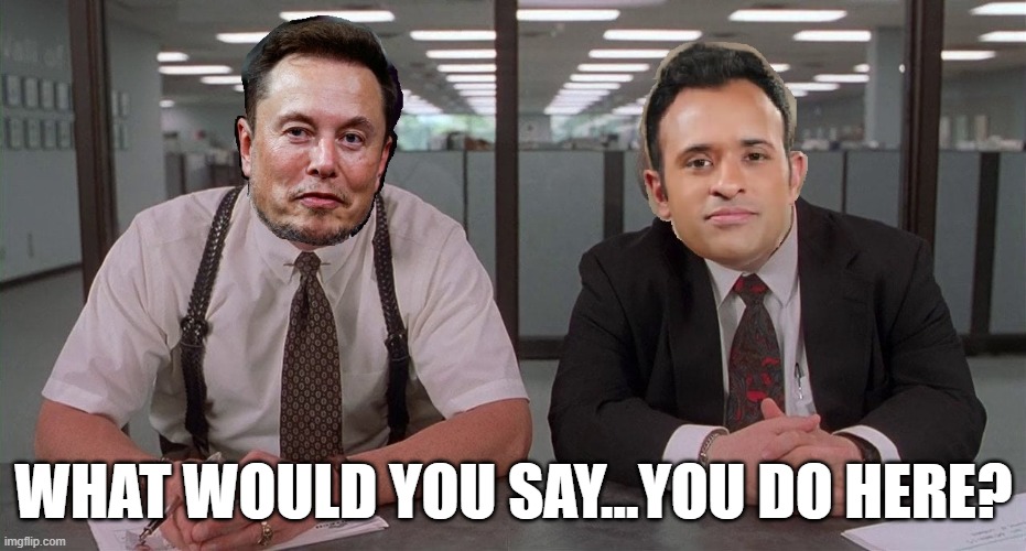 DOGE | WHAT WOULD YOU SAY...YOU DO HERE? | image tagged in funny memes,elon musk,vivek ramaswamy,office space,the bobs,efficiency experts | made w/ Imgflip meme maker