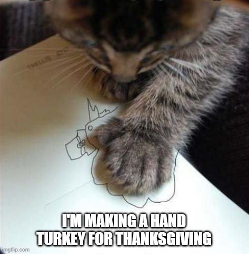 memes by Brad - My cat trying to draw a hand turkey - humor - | I'M MAKING A HAND TURKEY FOR THANKSGIVING | image tagged in funny,cats,kittens,thanksgiving,turkey,humor | made w/ Imgflip meme maker