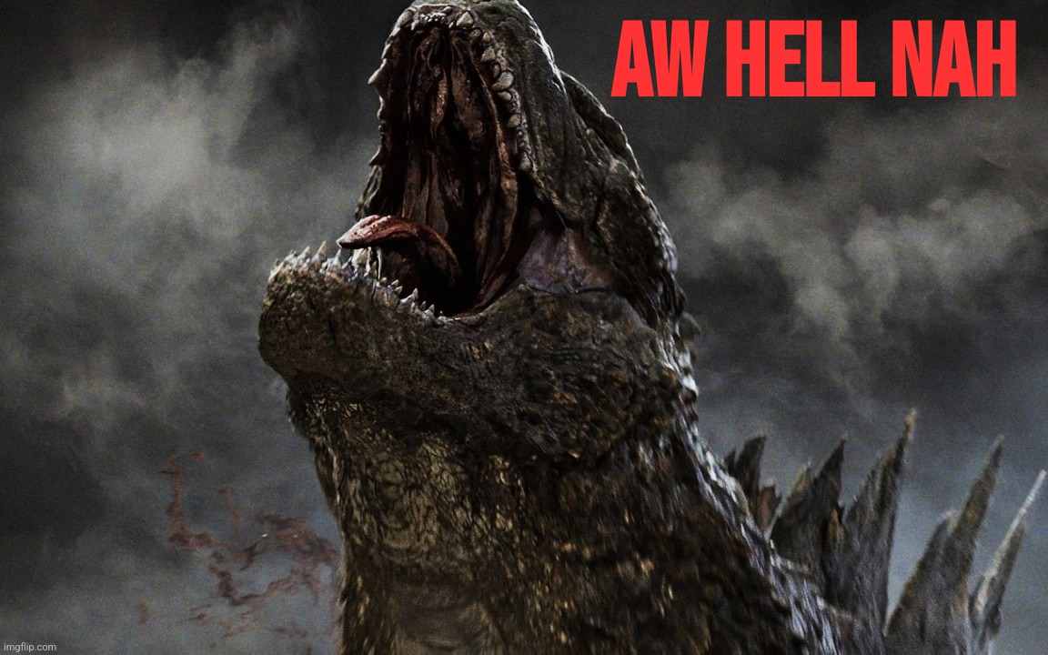 godzilla roar 2014 | AW HELL NAH | image tagged in godzilla roar 2014 | made w/ Imgflip meme maker