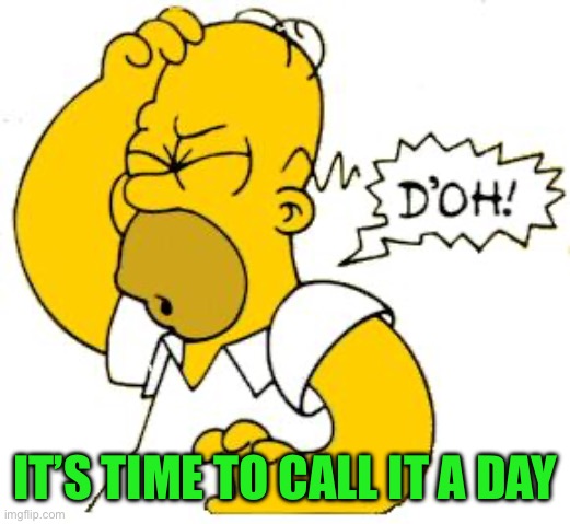 homer doh | IT’S TIME TO CALL IT A DAY | image tagged in homer doh | made w/ Imgflip meme maker