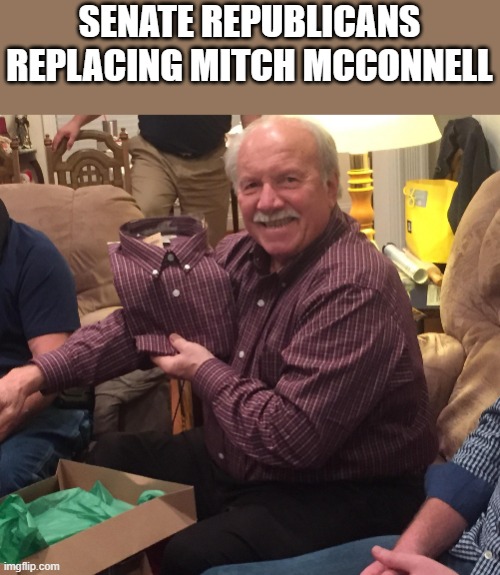 Grandpa same shirt gift | SENATE REPUBLICANS REPLACING MITCH MCCONNELL | image tagged in grandpa same shirt gift,mitch mcconnell,rino,republicans | made w/ Imgflip meme maker