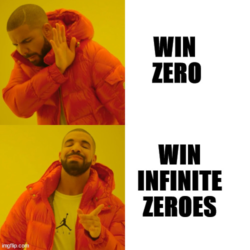 Drake Hotline Bling Meme | WIN  ZERO WIN INFINITE ZEROES | image tagged in memes,drake hotline bling | made w/ Imgflip meme maker