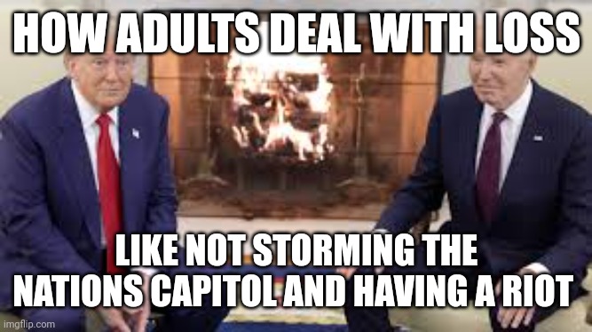 Good job Biden | HOW ADULTS DEAL WITH LOSS; LIKE NOT STORMING THE NATIONS CAPITOL AND HAVING A RIOT | image tagged in cool joe biden | made w/ Imgflip meme maker