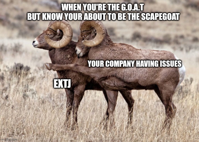 G.O.A.T. vs Scapegoat | WHEN YOU'RE THE G.O.A.T
 BUT KNOW YOUR ABOUT TO BE THE SCAPEGOAT; YOUR COMPANY HAVING ISSUES; EXTJ | image tagged in pointing goat,scapegoat,goat,estj,entj,mbti | made w/ Imgflip meme maker