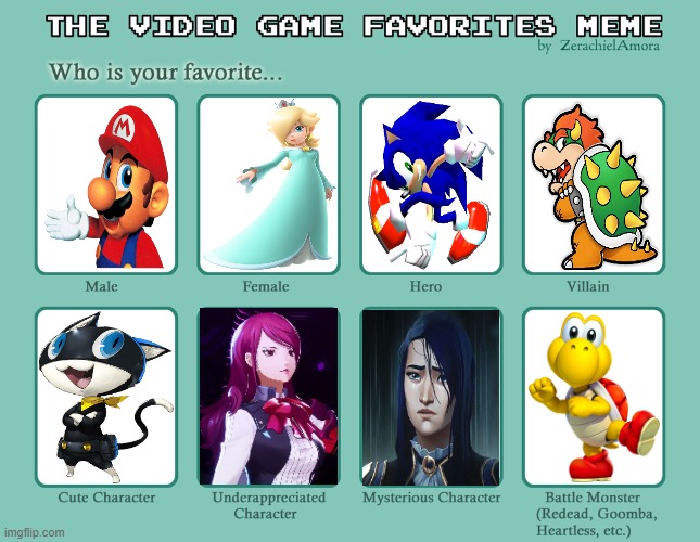 video game favorites meme | image tagged in video game favorites meme,videogames,nintendo,sega,arcane,memes | made w/ Imgflip meme maker