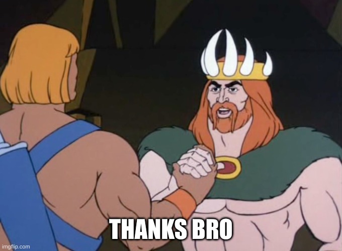 he-man thanks bro | THANKS BRO | image tagged in he-man thanks bro | made w/ Imgflip meme maker