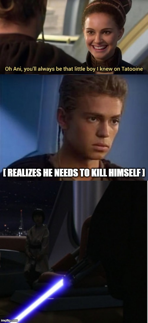 Kill the Youngling | [ REALIZES HE NEEDS TO KILL HIMSELF ] | image tagged in anakin kills younglings | made w/ Imgflip meme maker