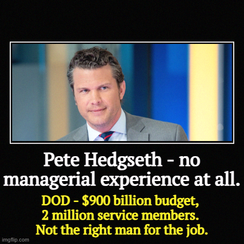 He never even managed a Dairy Queen, never mind a PX. | Pete Hedgseth - no managerial experience at all. | DOD - $900 billion budget, 
2 million service members. 
Not the right man for the job. | image tagged in funny,demotivationals,pete hedgseth,defense,incompetence,trump | made w/ Imgflip demotivational maker