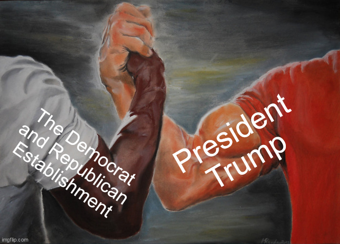 True Story | President Trump; The Democrat and Republican Establishment | image tagged in memes,epic handshake | made w/ Imgflip meme maker