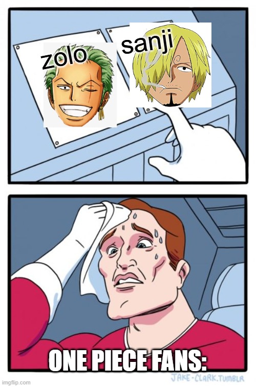 Two Buttons | sanji; zolo; ONE PIECE FANS: | image tagged in memes,two buttons | made w/ Imgflip meme maker