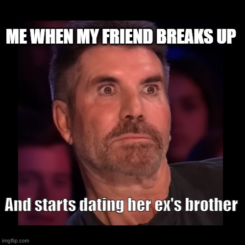 Like do people just wanna live dangerously or something? | ME WHEN MY FRIEND BREAKS UP; And starts dating her ex's brother | image tagged in relationships,funny,simon cowell,agt,relatable memes | made w/ Imgflip meme maker