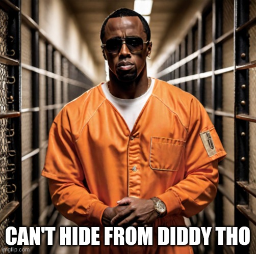 P Diddy Diddler inmate prison | CAN'T HIDE FROM DIDDY THO | image tagged in p diddy diddler inmate prison | made w/ Imgflip meme maker