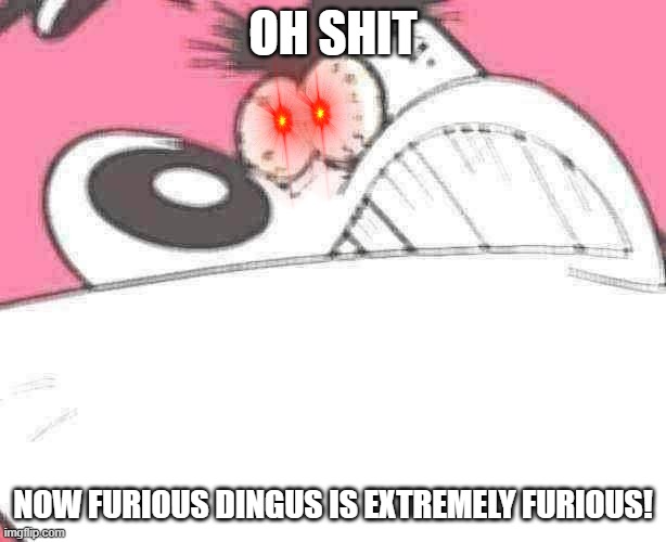 my reaction to a wonka sequel | OH SHIT; NOW FURIOUS DINGUS IS EXTREMELY FURIOUS! | image tagged in furious dingus,memes | made w/ Imgflip meme maker