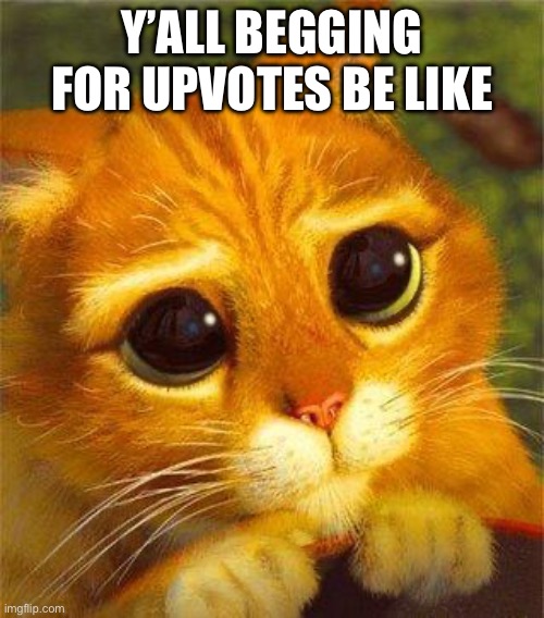 Beggin Puss | Y’ALL BEGGING FOR UPVOTES BE LIKE | image tagged in beggin puss | made w/ Imgflip meme maker