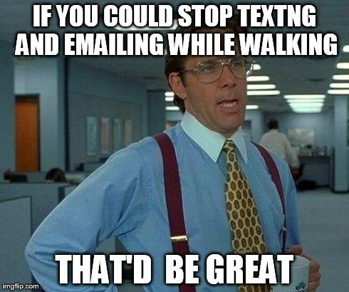 That Would Be Great | IF YOU COULD STOP TEXTNG AND EMAILING WHILE WALKING THAT'D  BE GREAT | image tagged in memes,that would be great | made w/ Imgflip meme maker