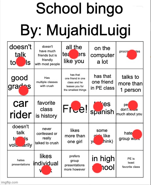 School bingo | image tagged in school bingo | made w/ Imgflip meme maker