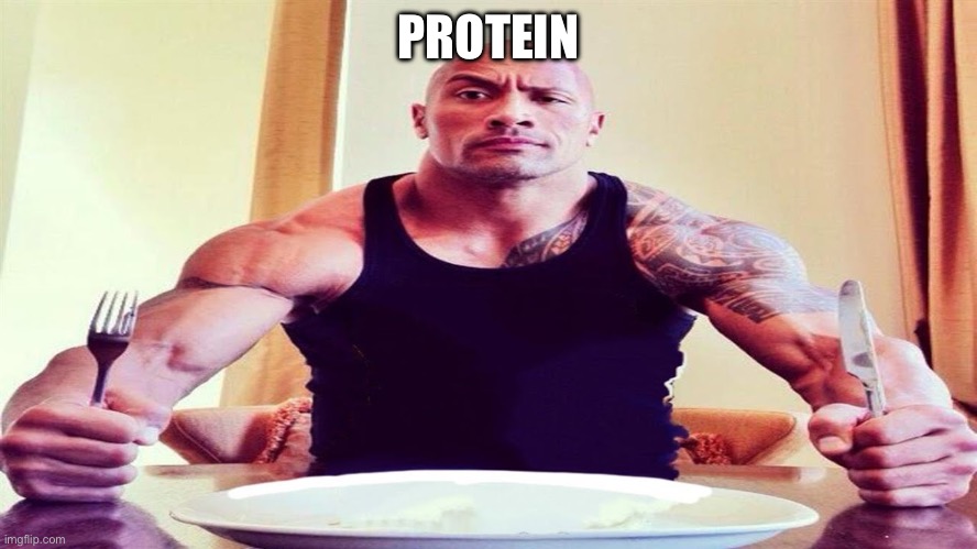 Dwayne the rock eating | PROTEIN | image tagged in dwayne the rock eating | made w/ Imgflip meme maker
