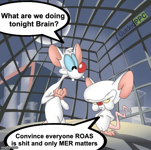 When industry ‘experts’ come up with their latest grand plan. | What are we doing 
tonight Brain? Convince everyone ROAS is shit and only MER matters | image tagged in pinky and the brain,google ads,expert,ads | made w/ Imgflip meme maker