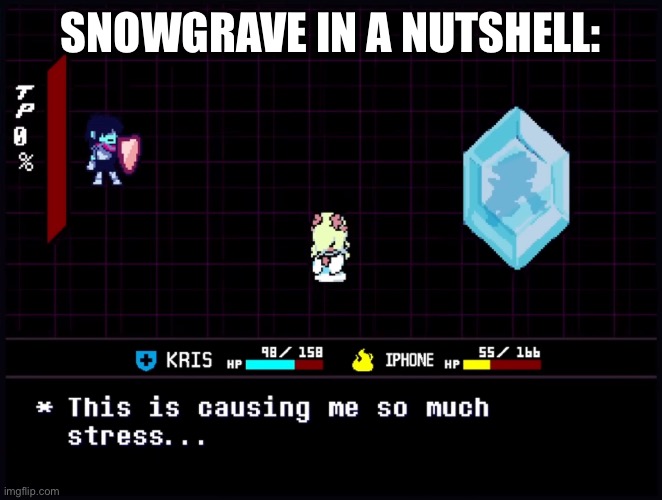 Credit to Shayy’s “Deltarune Snowgrave but it’s written by an AI” video | SNOWGRAVE IN A NUTSHELL: | image tagged in snowgrave,deltarune,deltarune chapter 2,shayy | made w/ Imgflip meme maker