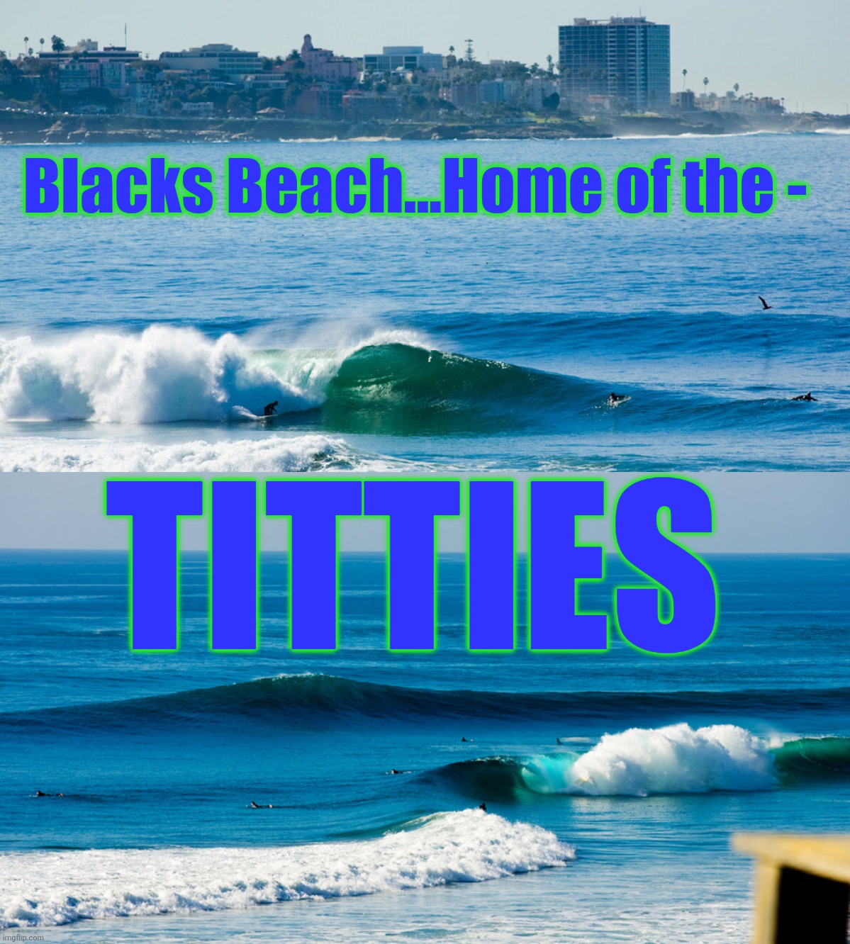 Blacks Beach...Home of the - TITTIES | made w/ Imgflip meme maker