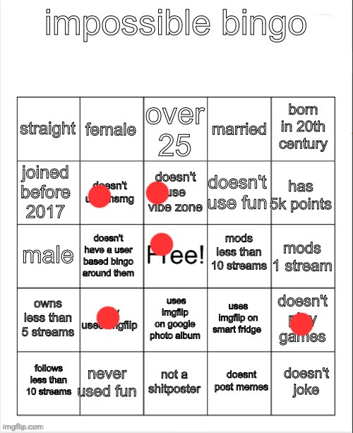 impossible bingo | image tagged in impossible bingo | made w/ Imgflip meme maker