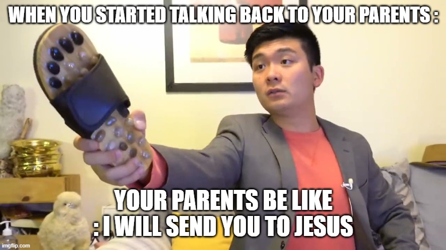 Fun | WHEN YOU STARTED TALKING BACK TO YOUR PARENTS :; YOUR PARENTS BE LIKE : I WILL SEND YOU TO JESUS | image tagged in steven he i will send you to jesus | made w/ Imgflip meme maker