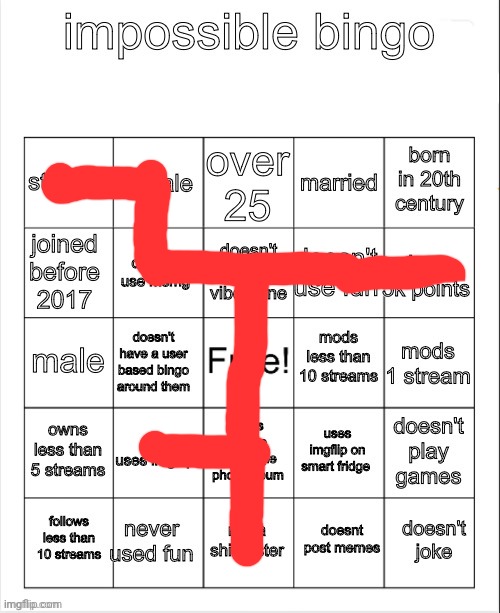 impossible bingo | image tagged in impossible bingo | made w/ Imgflip meme maker