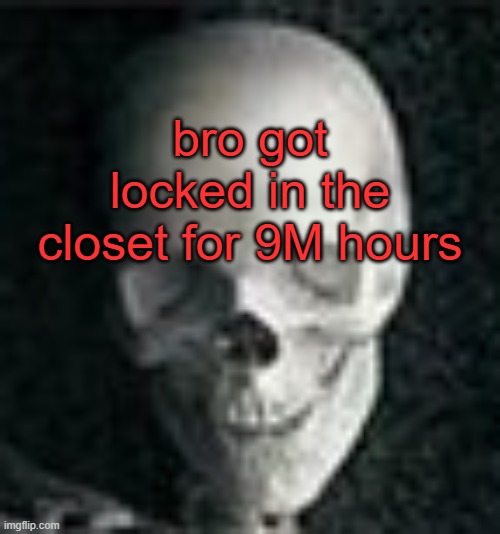 Skull | bro got locked in the closet for 9M hours | image tagged in skull | made w/ Imgflip meme maker