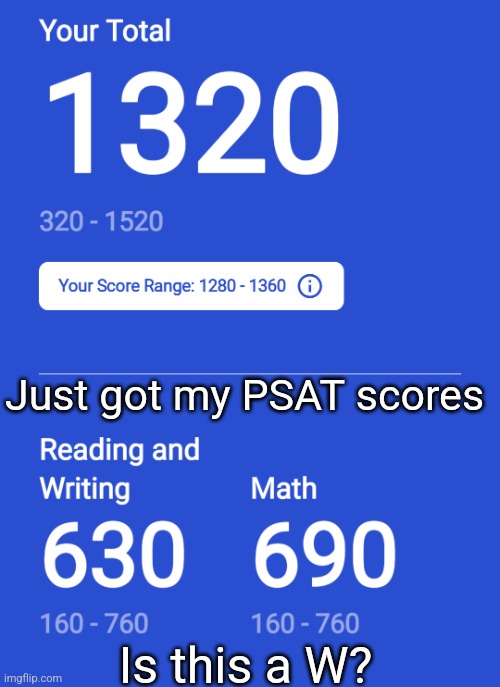 Just got my PSAT scores; Is this a W? | made w/ Imgflip meme maker