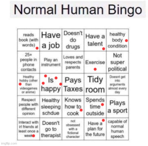 Normal human bingo | image tagged in normal human bingo | made w/ Imgflip meme maker