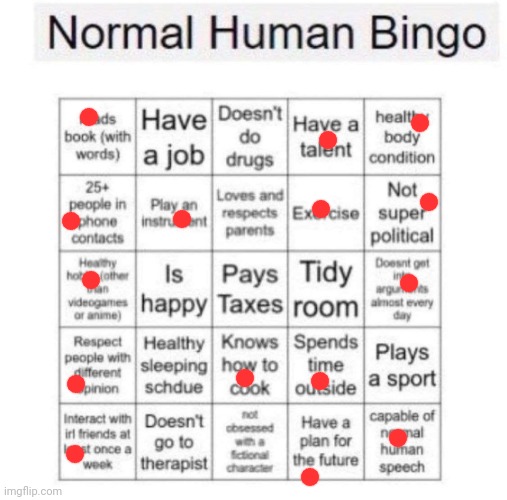 Normal human bingo | image tagged in normal human bingo | made w/ Imgflip meme maker