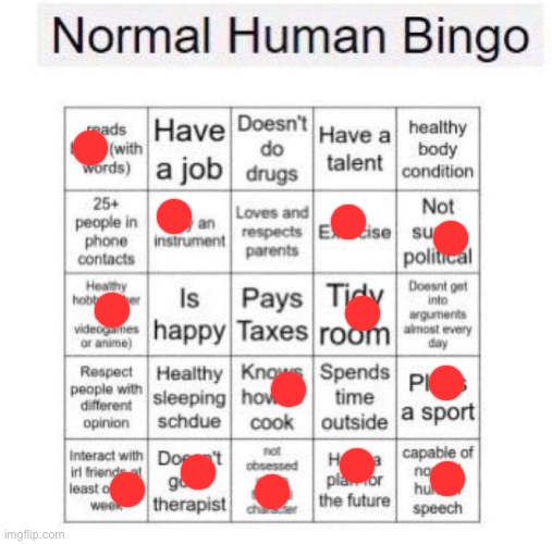 Normal human bingo | image tagged in normal human bingo | made w/ Imgflip meme maker