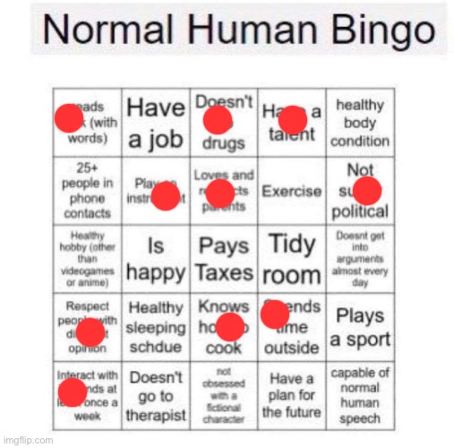 Normal human bingo | image tagged in normal human bingo | made w/ Imgflip meme maker