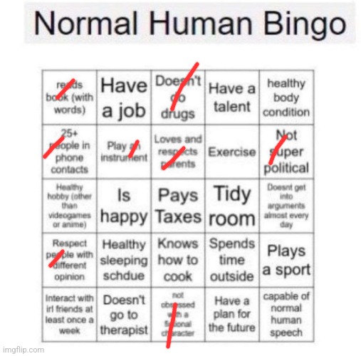 Normal human bingo | image tagged in normal human bingo | made w/ Imgflip meme maker