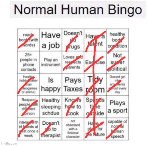 Normal human bingo | image tagged in normal human bingo | made w/ Imgflip meme maker