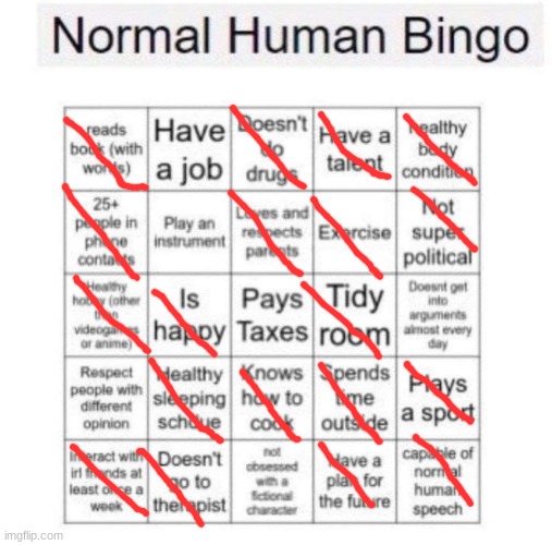 Normal human bingo | image tagged in normal human bingo | made w/ Imgflip meme maker