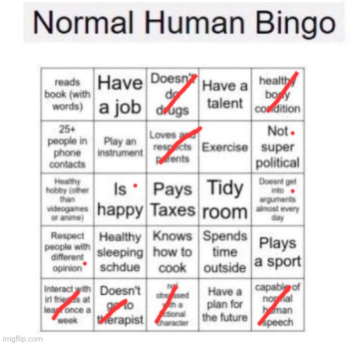 Normal human bingo | image tagged in normal human bingo | made w/ Imgflip meme maker