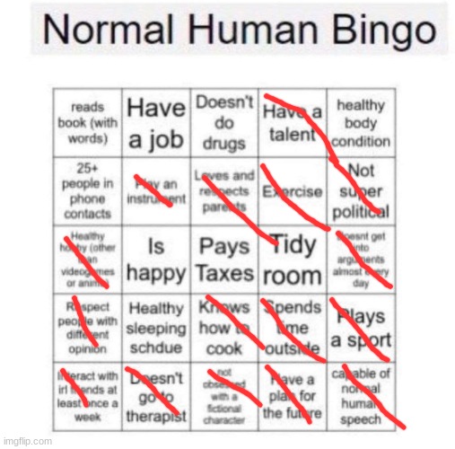 /j this is how it actually is | image tagged in normal human bingo | made w/ Imgflip meme maker