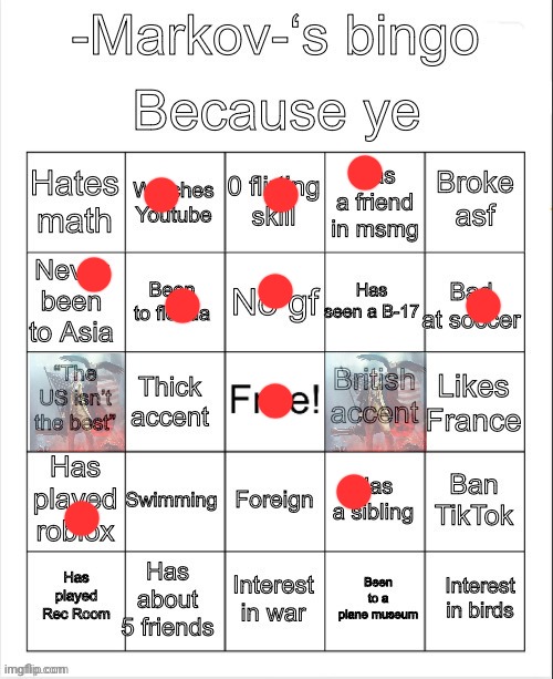 Markov’s bingo | image tagged in markov s bingo | made w/ Imgflip meme maker