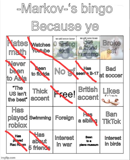 Markov’s bingo | image tagged in markov s bingo | made w/ Imgflip meme maker