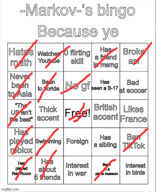 Markov’s bingo | image tagged in markov s bingo | made w/ Imgflip meme maker