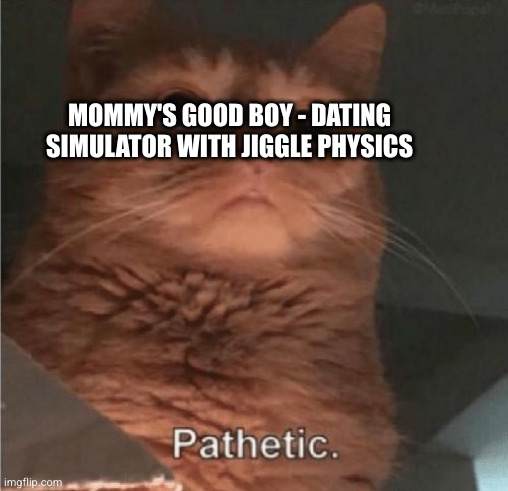 Pathetic Cat | MOMMY'S GOOD BOY - DATING SIMULATOR WITH JIGGLE PHYSICS | image tagged in pathetic cat | made w/ Imgflip meme maker