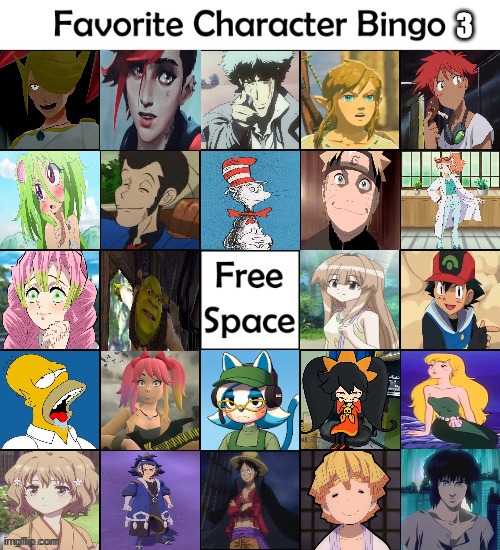 favorite character bingo 3 | image tagged in character bingo 3,favorites,bingo,anime,videogames,movies | made w/ Imgflip meme maker