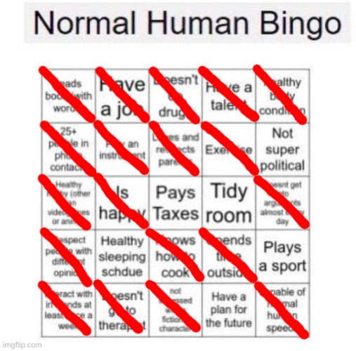 Normal human bingo | image tagged in normal human bingo | made w/ Imgflip meme maker