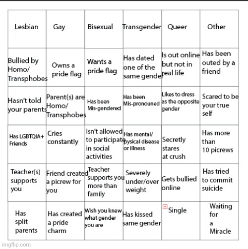 If you mark anything on here you have some form of mental illness | image tagged in lgbtqia bingo | made w/ Imgflip meme maker