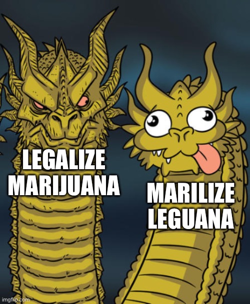 Two headed Dragon Meme Generator | LEGALIZE MARIJUANA MARILIZE LEGUANA | image tagged in two headed dragon meme generator | made w/ Imgflip meme maker