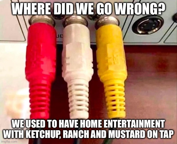 Old Skool Kool | WHERE DID WE GO WRONG? WE USED TO HAVE HOME ENTERTAINMENT WITH KETCHUP, RANCH AND MUSTARD ON TAP | image tagged in old school,cool,ketchup,mustard,sauce,entertainment | made w/ Imgflip meme maker