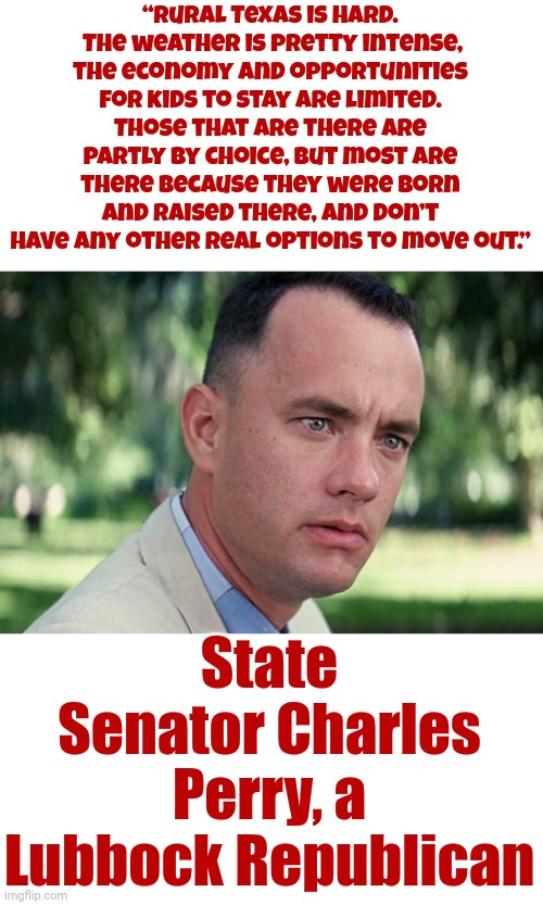 The Reality Of Texas | “Rural Texas is hard.  The weather is pretty intense, the economy and opportunities for kids to stay are limited. Those that are there are partly by choice, but most are there because they were born and raised there, and don’t have any other real options to move out.”; State Senator Charles Perry, a Lubbock Republican | image tagged in memes,lubbock,amarillo,reality check,expectations vs reality,texas | made w/ Imgflip meme maker