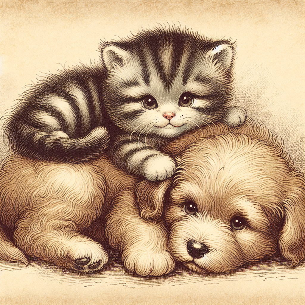 cute kitten sitting on a puppy Blank Meme Template