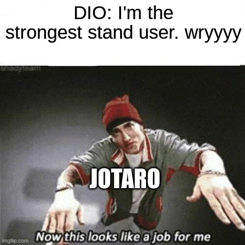 Now this looks like a job for me | DIO: I'm the strongest stand user. wryyyy; JOTARO | image tagged in now this looks like a job for me | made w/ Imgflip meme maker